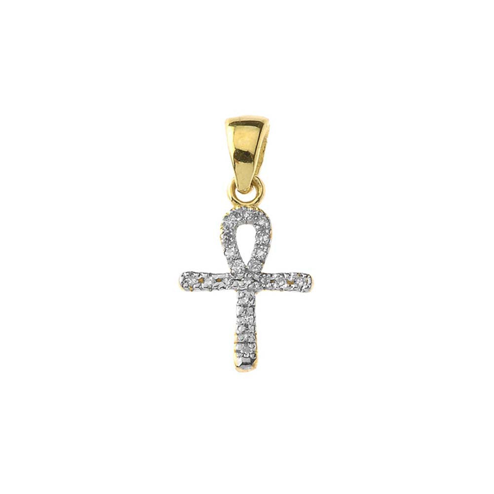Solid Gold Mini Diamond Ankh Cross Pendant Necklace(Available in Yellow/Rose/White Gold)