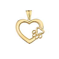 Gold Heart Pet Dog Paw Print Pendant Necklace (Available in Yellow/Rose/White Gold)