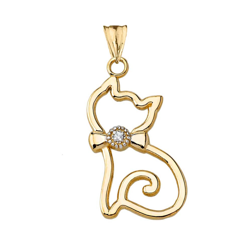 Gold Openwork Diamond Cat Pendant Necklace (Available in Yellow/White/Rose Gold)