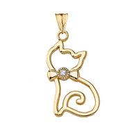 Gold Openwork Diamond Cat Pendant Necklace (Available in Yellow/White/Rose Gold)