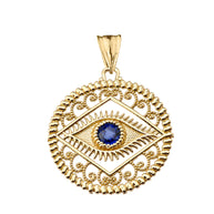 Solid Gold Round Filigree Evil Eye Pendant Necklace(Available In Yellow/Rose/White Gold)