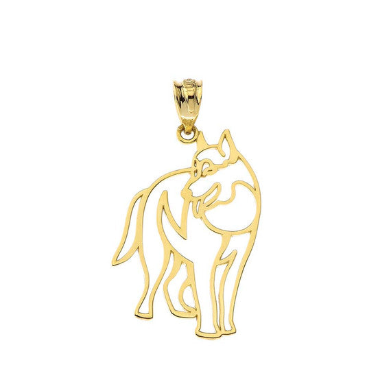 Solid Gold Wolf Cut Out Pendant (Available In Yellow/Rose/White Gold)