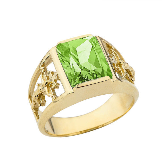 Orthodox Cross Mens Ring With Personalized (LC) Birthstone In 10K Yellow Gold