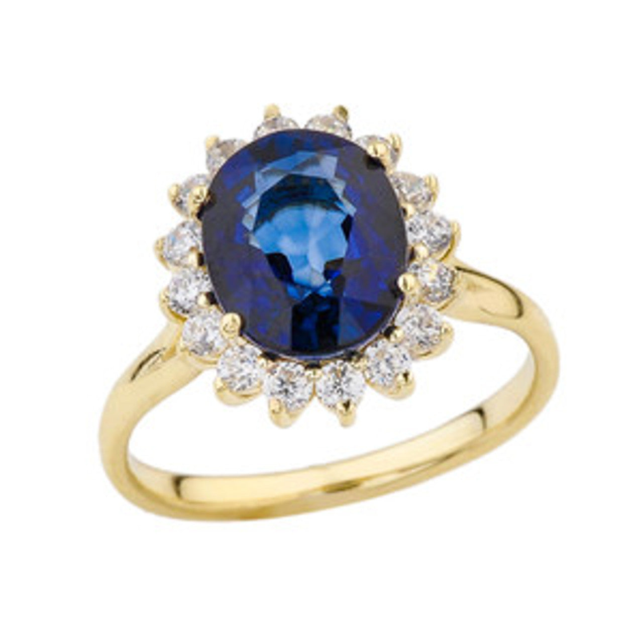 Princess Diana Inspired Halo Engagement Ring with LC Sapphire & Cubic Zirconia in Gold (Available in Yellow/Rose/White Gold)