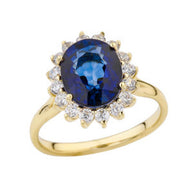 Princess Diana Inspired Halo Engagement Ring with LC Sapphire & Cubic Zirconia in Gold (Available in Yellow/Rose/White Gold)