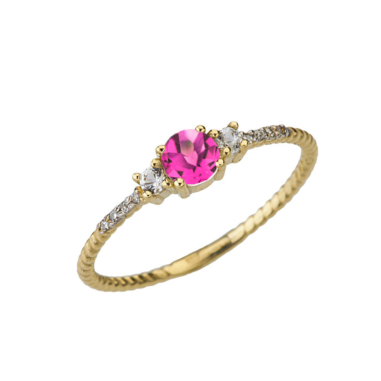 Dainty Elegant Birthstone and Diamond Rope Ring in Gold (Available in Yellow/Rose/White Gold)