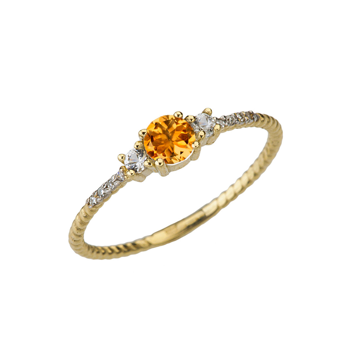 Dainty Elegant Birthstone and Diamond Rope Ring in Gold (Available in Yellow/Rose/White Gold)