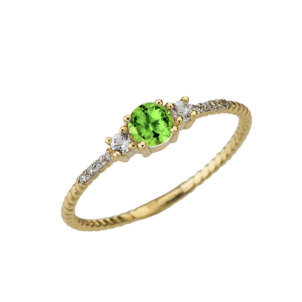 Dainty Elegant Birthstone and Diamond Rope Ring in Gold (Available in Yellow/Rose/White Gold)
