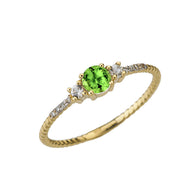 Dainty Elegant Birthstone and Diamond Rope Ring in Gold (Available in Yellow/Rose/White Gold)