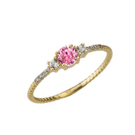 Dainty Elegant Birthstone and Diamond Rope Ring in Gold (Available in Yellow/Rose/White Gold)