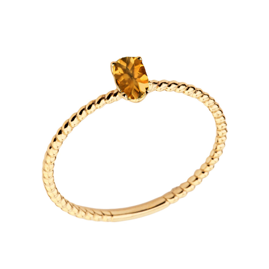 Gold Dainty Personalized Oval Genuine Gemstone Rope Ring (Available in Yellow/Rose/White Gold)