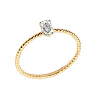 Gold Dainty Personalized Oval Genuine Gemstone Rope Ring (Available in Yellow/Rose/White Gold)
