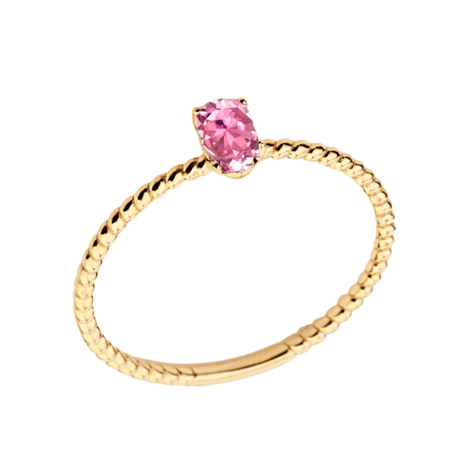 Gold Dainty Personalized Oval Genuine Gemstone Rope Ring (Available in Yellow/Rose/White Gold)