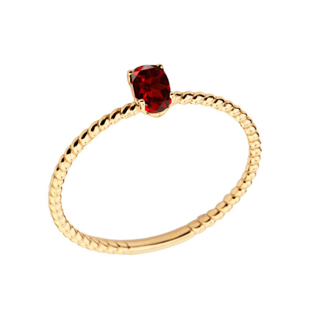 Gold Dainty Personalized Oval Genuine Gemstone Rope Ring (Available in Yellow/Rose/White Gold)
