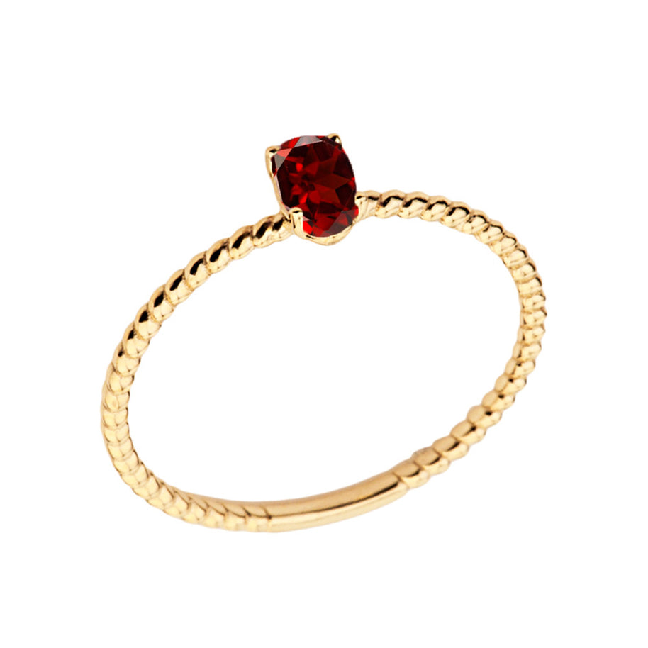 Gold Dainty Personalized Oval Genuine Gemstone Rope Ring (Available in Yellow/Rose/White Gold)