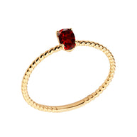 Gold Dainty Personalized Oval Genuine Gemstone Rope Ring (Available in Yellow/Rose/White Gold)