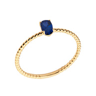 Gold Dainty Personalized Oval Genuine Gemstone Rope Ring (Available in Yellow/Rose/White Gold)