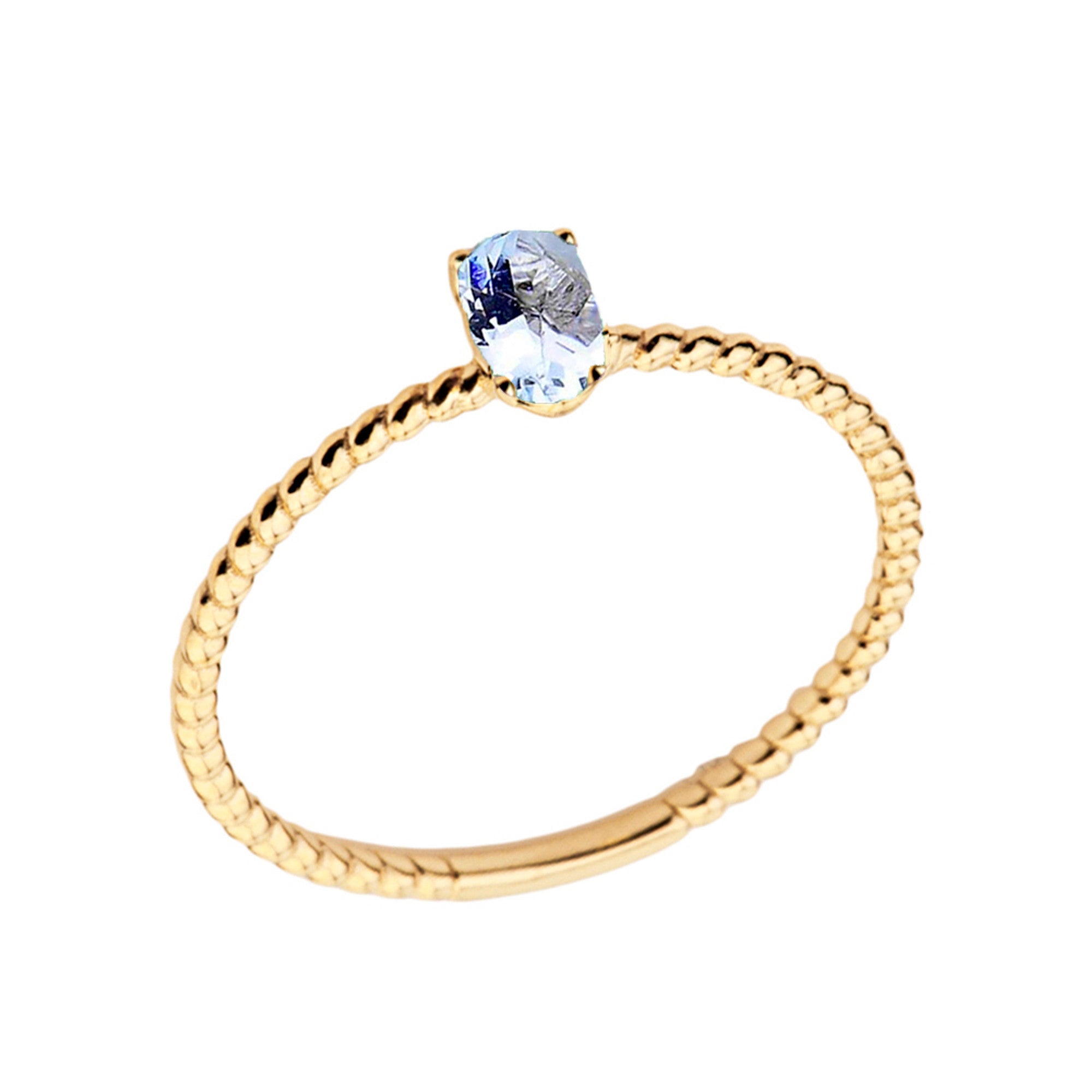 Gold Dainty Personalized Oval Genuine Gemstone Rope Ring (Available in Yellow/Rose/White Gold)