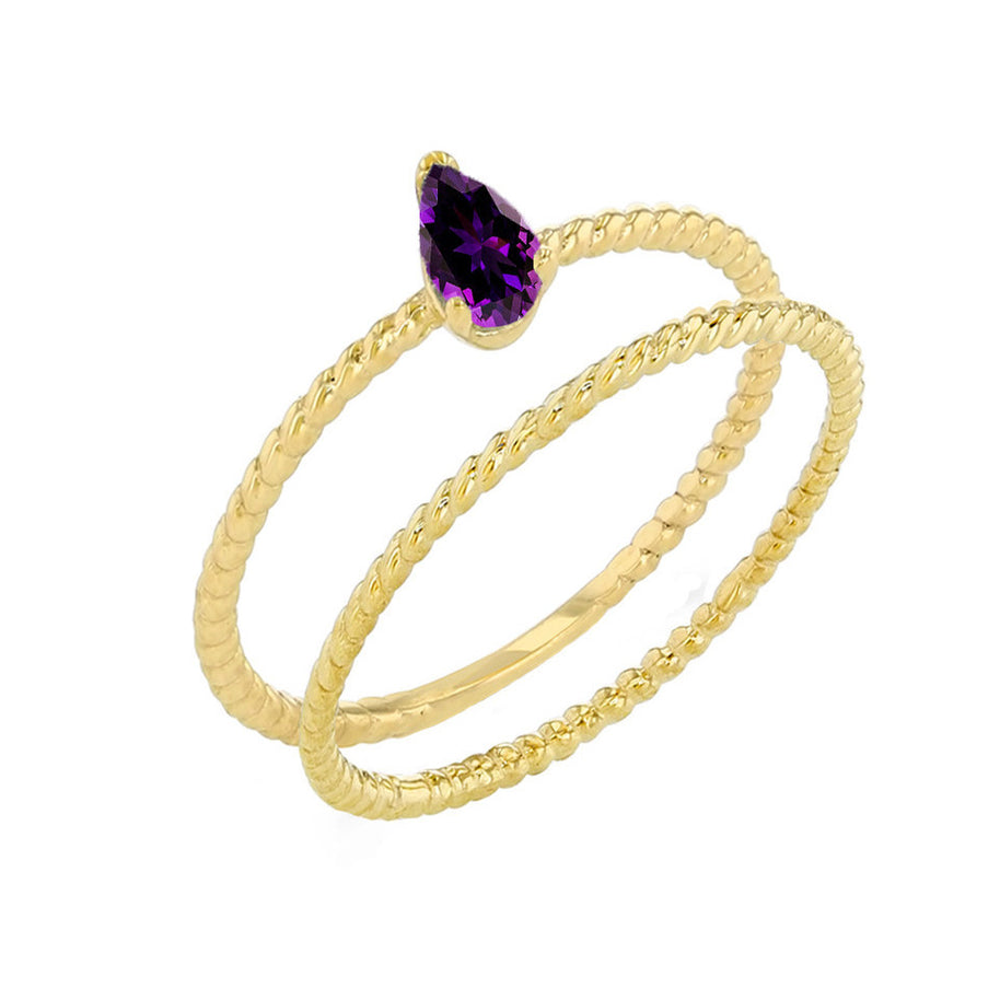 Gold Modern Dainty Genuine Stone Pear Shape Rope Ring Stacking Set (Available in Yellow/Rose/White Gold)