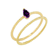 Gold Modern Dainty Genuine Stone Pear Shape Rope Ring Stacking Set (Available in Yellow/Rose/White Gold)