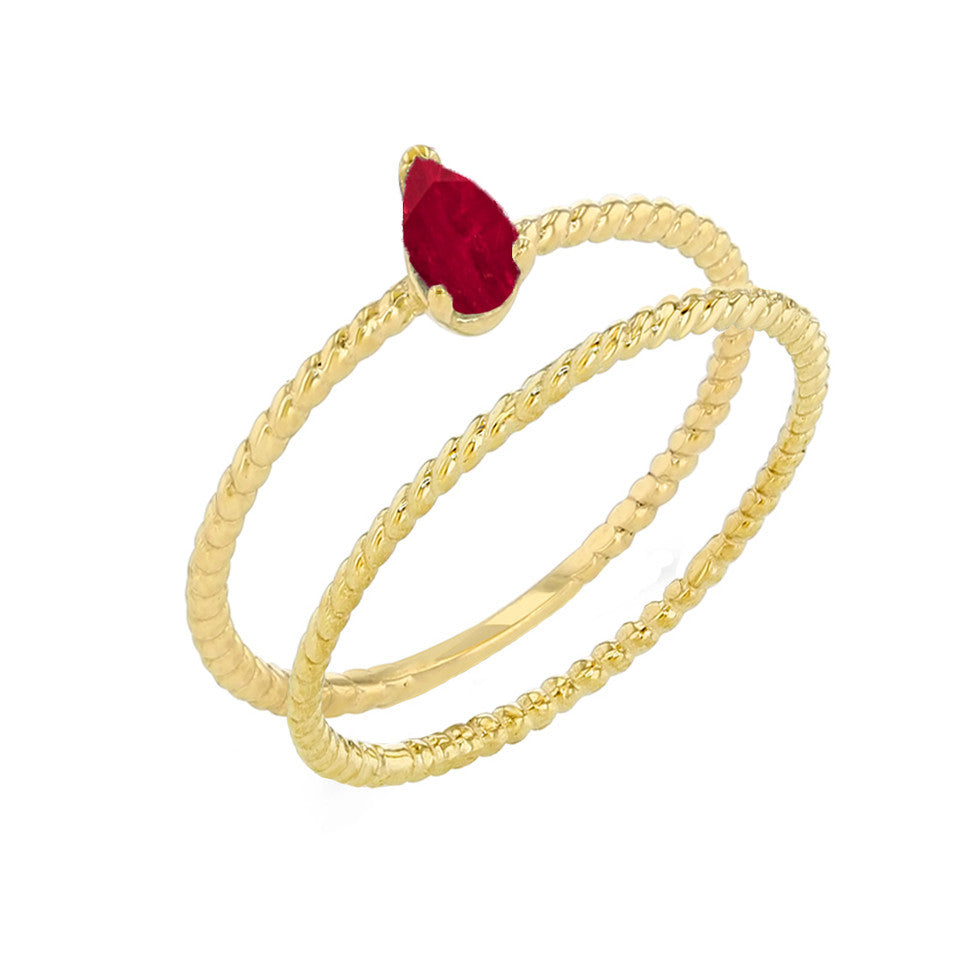 Gold Modern Dainty Genuine Stone Pear Shape Rope Ring Stacking Set (Available in Yellow/Rose/White Gold)