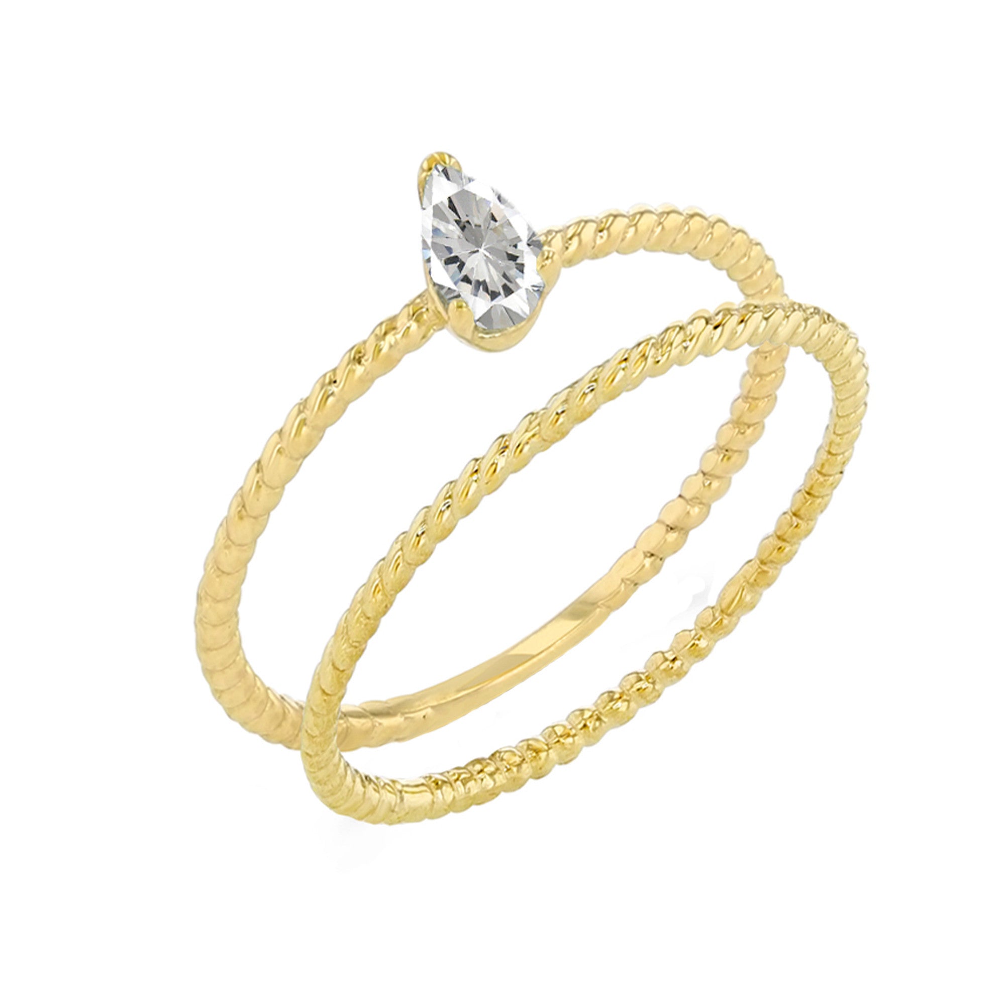 Gold Modern Dainty Genuine Stone Pear Shape Rope Ring Stacking Set (Available in Yellow/Rose/White Gold)