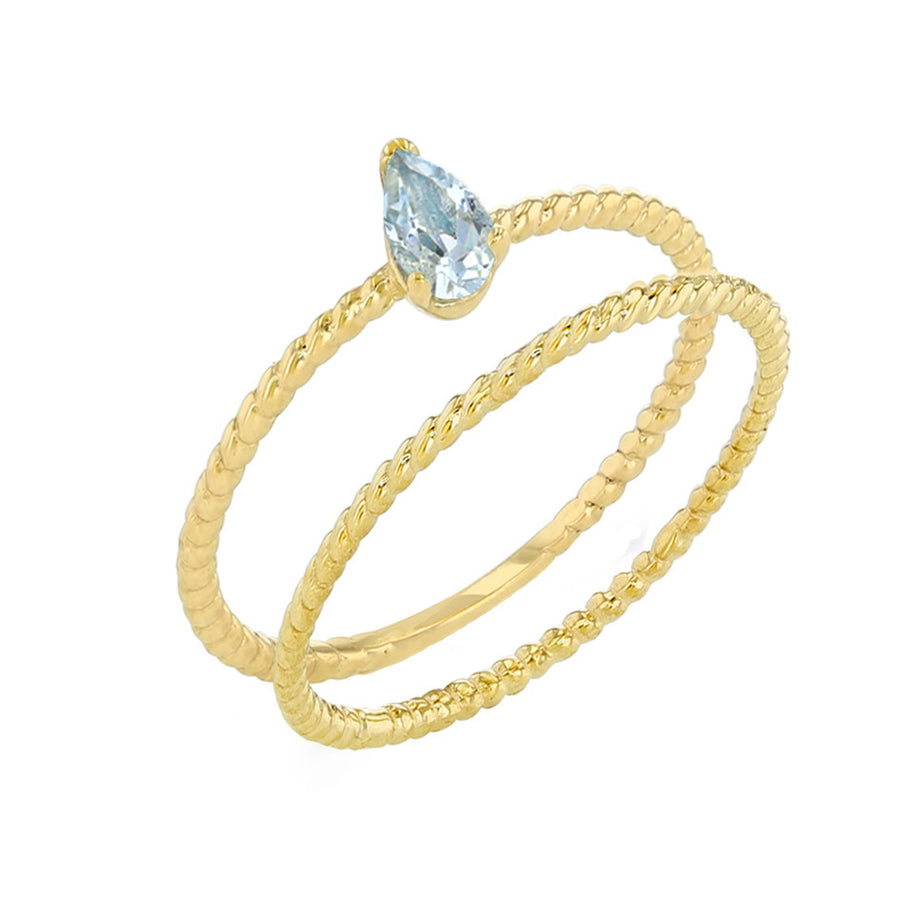 Gold Modern Dainty Genuine Stone Pear Shape Rope Ring Stacking Set (Available in Yellow/Rose/White Gold)