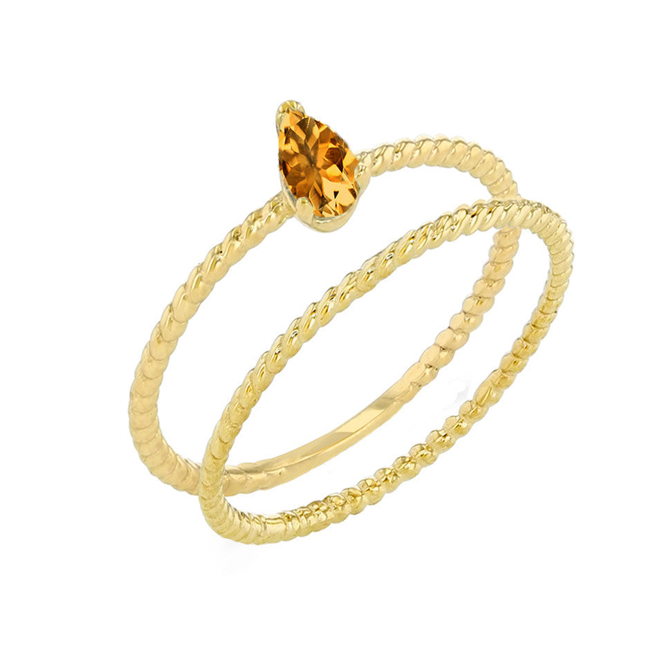 Gold Modern Dainty Genuine Stone Pear Shape Rope Ring Stacking Set (Available in Yellow/Rose/White Gold)