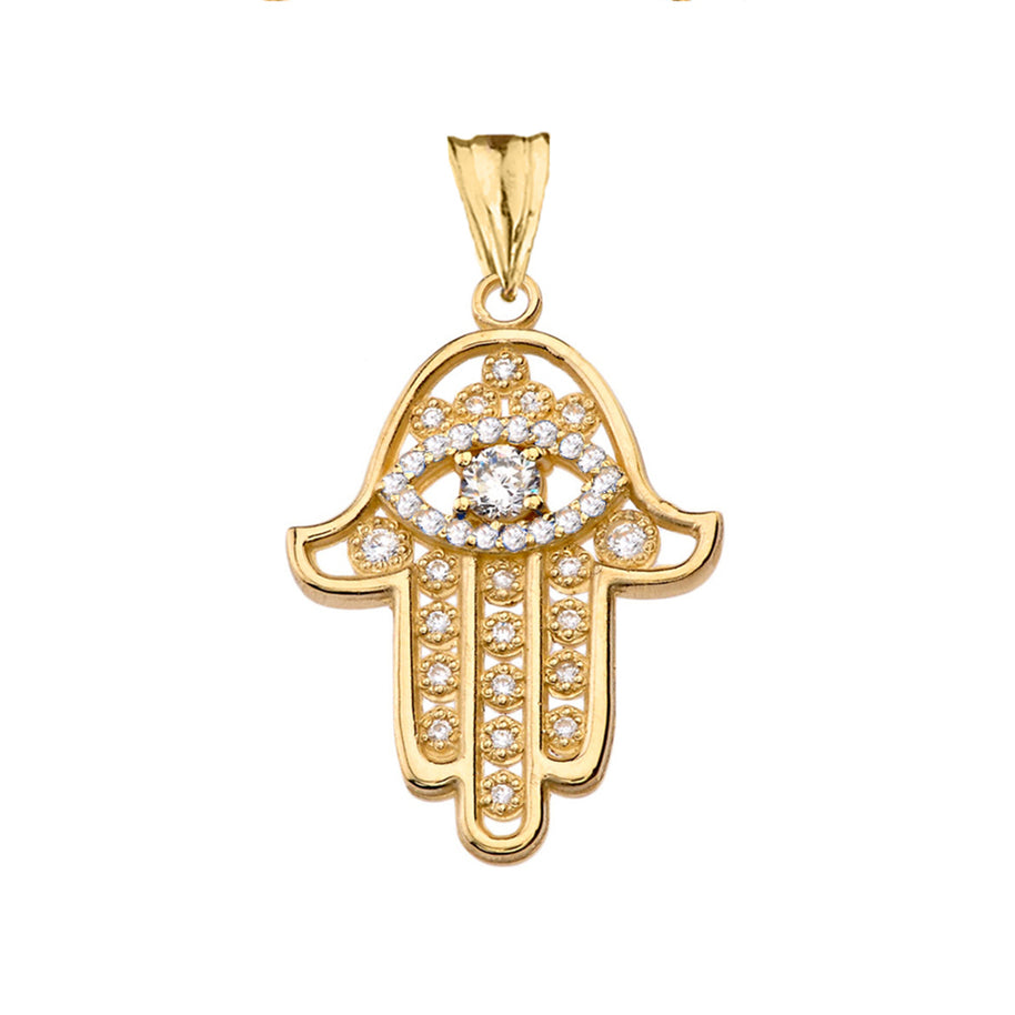Chic Hamsa Evil Eye Pendant Necklace in Gold (Yellow/Rose/White Gold)