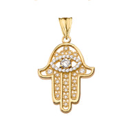 Chic Hamsa Evil Eye Pendant Necklace in Gold (Yellow/Rose/White Gold)
