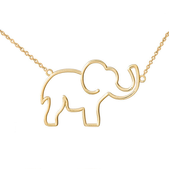 14K Solid Gold Openwork Lucky Elephant Necklace(Available in Yellow, Rose and White Gold)