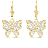 Filigree Butterfly Earrings in Two-Tone Yellow And Rose Gold