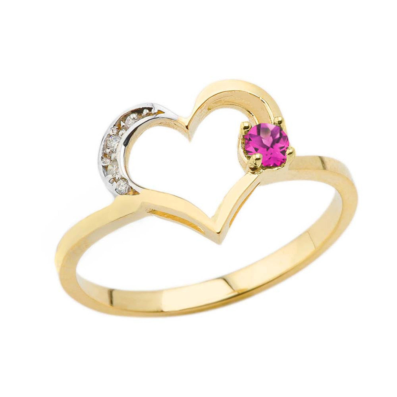 Gold Custom Birthstone Diamond Heart Ring (Available in Yellow/Rose/White Gold)