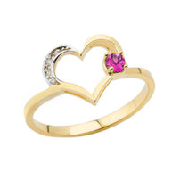 Gold Custom Birthstone Diamond Heart Ring (Available in Yellow/Rose/White Gold)