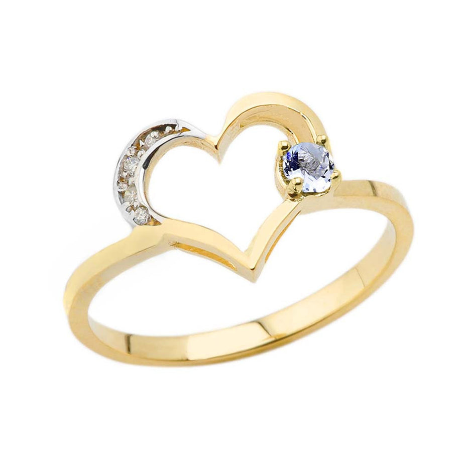Gold Custom Birthstone Diamond Heart Ring (Available in Yellow/Rose/White Gold)