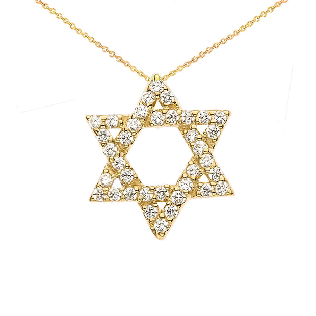 Gold Diamond Jewish Star of David with Hidden Bail Pendant Necklace(Available In Yellow/Rose/White Gold)