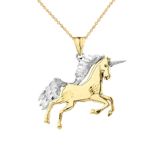 Gold Unicorn Pendant Necklace (Available in Yellow/Rose/White/Two Tone Gold)