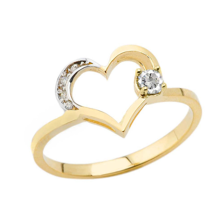 Gold Custom Birthstone Diamond Heart Ring (Available in Yellow/Rose/White Gold)