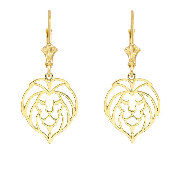 Lion Head Cut Out Leverback Earring (Available in Yellow/Rose/White Gold)