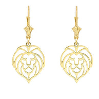 Lion Head Cut Out Leverback Earring (Available in Yellow/Rose/White Gold)