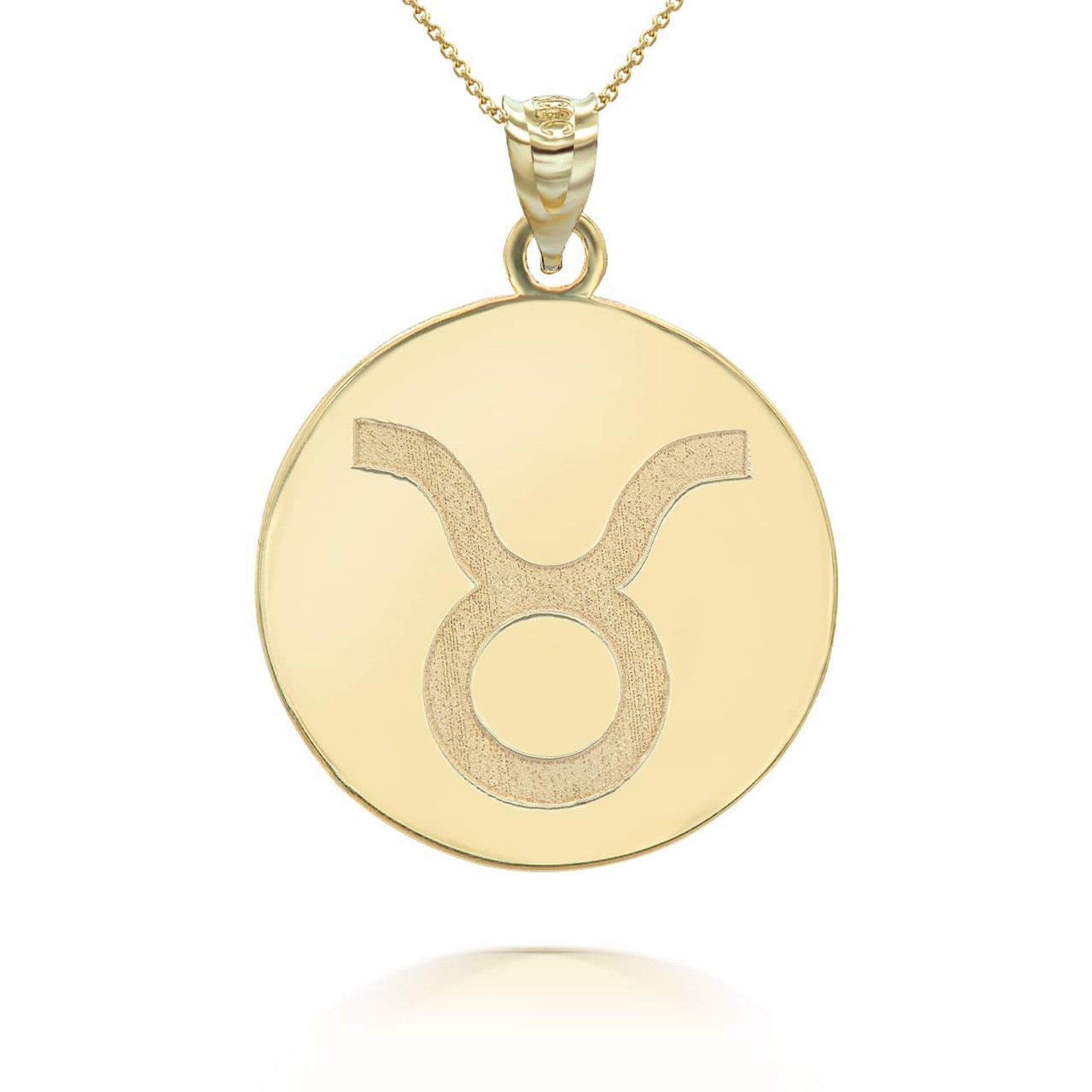 Gold Custom Satin Finish Zodiac Sign Engravable Coin Pendant Necklace (Available in Yellow/Rose/White Gold)