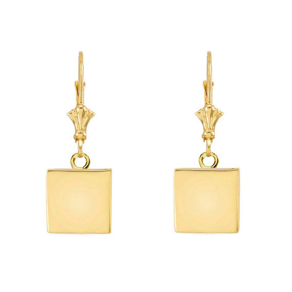 Solid Simple Square Shaped Leverback Earrings(Available in Yellow/Rose/White Gold)
