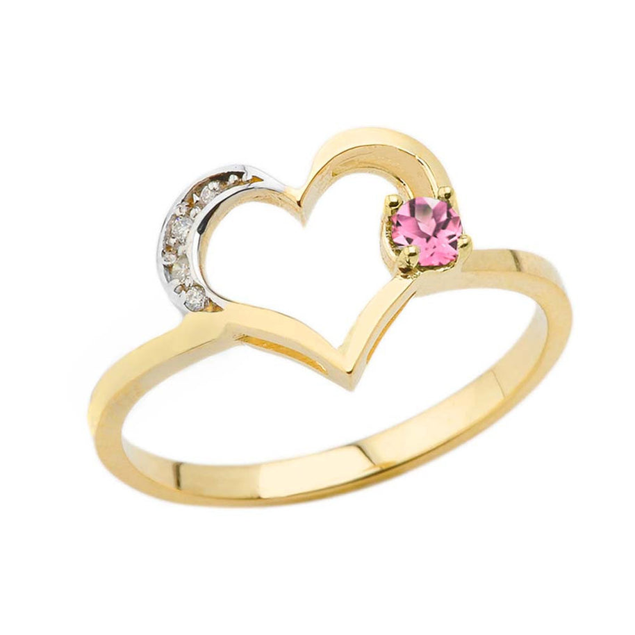 Gold Custom Birthstone Diamond Heart Ring (Available in Yellow/Rose/White Gold)
