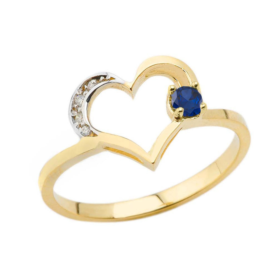 Gold Custom Birthstone Diamond Heart Ring (Available in Yellow/Rose/White Gold)