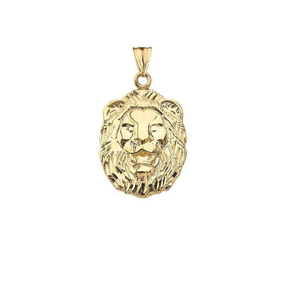 Gold Diamond Cut Lion Pendant Necklace (Available in Yellow/Rose/White Gold)