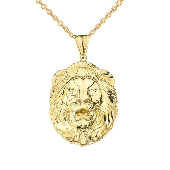 Gold Bold Lion Statement Pendant Necklace (Large) (Available in Yellow/Rose/White Gold)