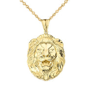 Gold Bold Lion Statement Pendant Necklace (Large) (Available in Yellow/Rose/White Gold)