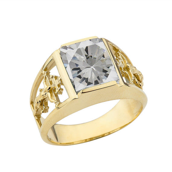 Orthodox Cross Mens Ring With Personalized (LC) Birthstone In 10K Yellow Gold