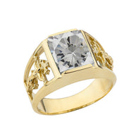 Orthodox Cross Mens Ring With Personalized (LC) Birthstone In 10K Yellow Gold