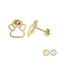 14K Gold Dainty Dog Paw Print Earrings(Available in Yellow/White)